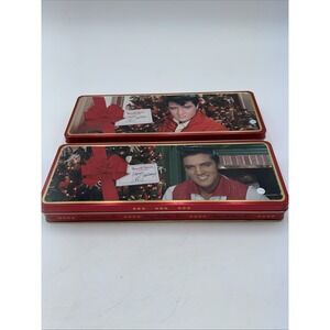 Elvis Christmas Vintage Tin Lot Of 2 Russell Stover Candies Chocolates (2)